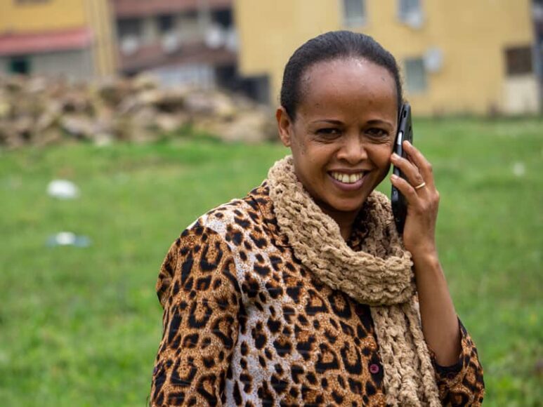 An Ethiopian woman on her cell phone.