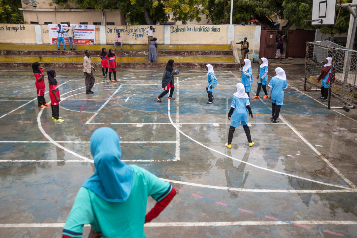 Participants of a handball competition organised by a Bar ama Baro grantee in Mogadishu, Somalia